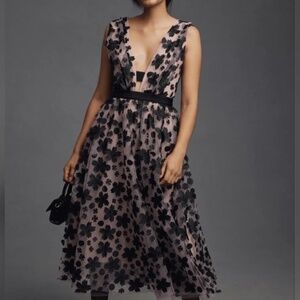 NWT Anthropologie 3-D Floral Tulle Midi Dress Petite Size
